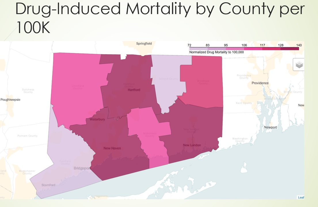 Connecticut drug deaths per county